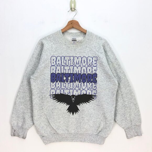 Baltimore Raven Sweatshirt, Vintage Style, Light Grey, S - 3XL - Picture 1 of 2